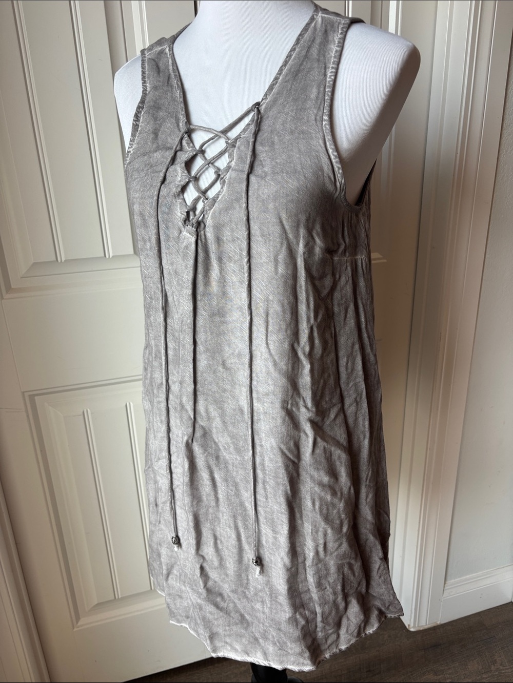 entro Lace-Up Sleeveless Tank Dress - Gray